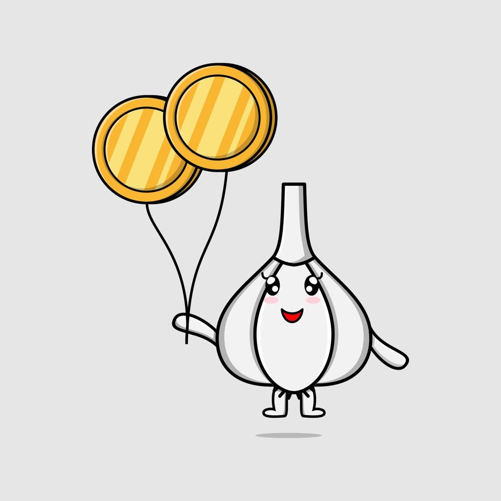 Cute cartoon Garlic floating with star balloon vector