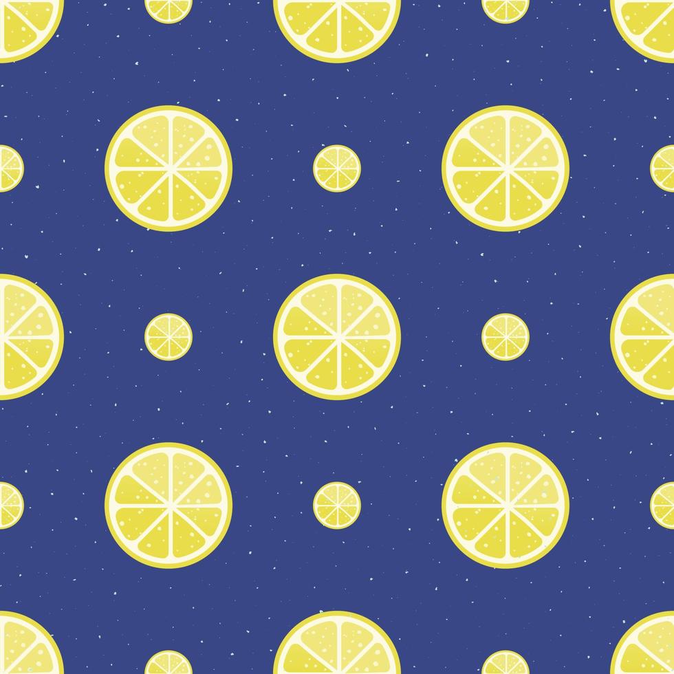 Seamless pattern with citrus fruits collection. Lemons slice on blue background. vector