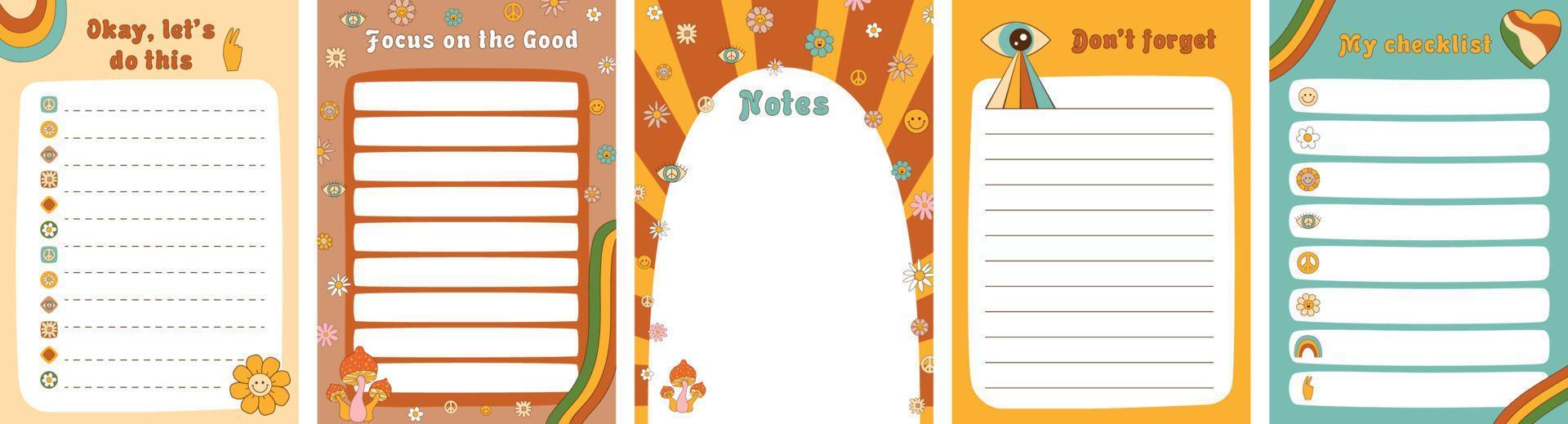 To do list template set. Groovy daily planner, Retro 70s weekly planner