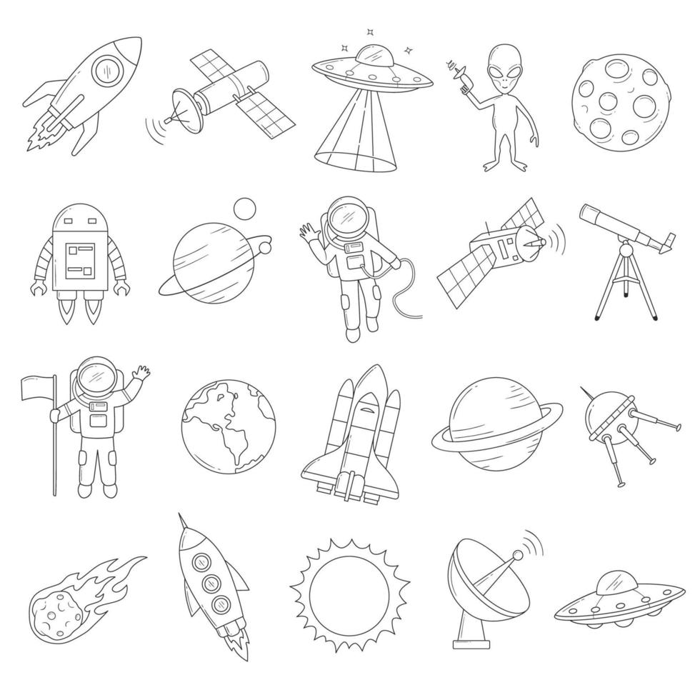 Set of Space Object Outline Style vector