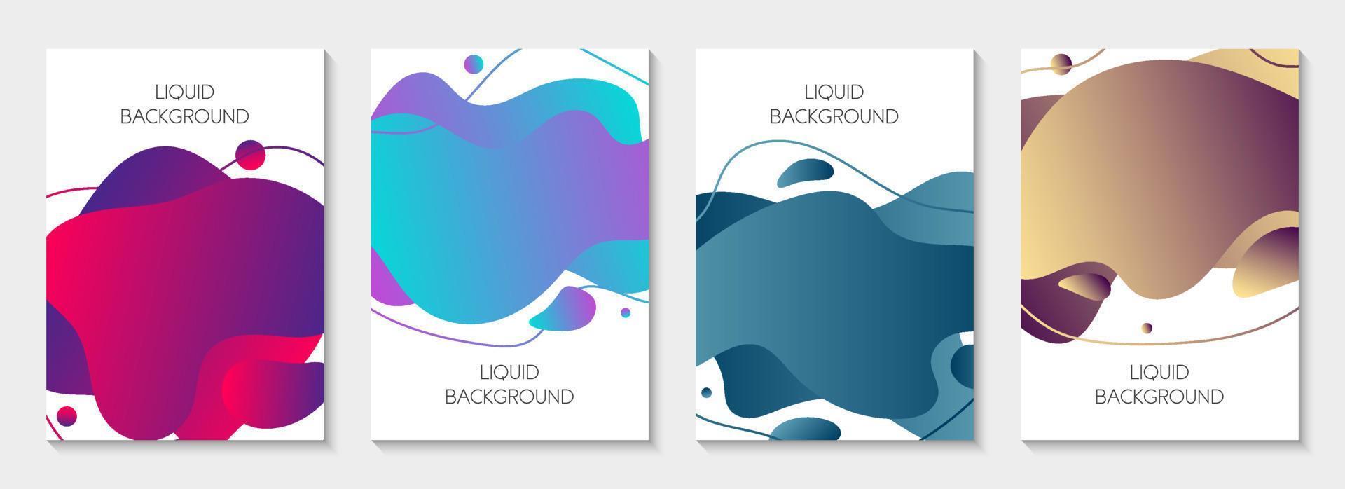 Set of 4 abstract modern graphic liquid banners. Dynamical waves different colored fluid forms. Isolated templates with flowing liquid shapes. For the special offer, flyer or presentation. vector