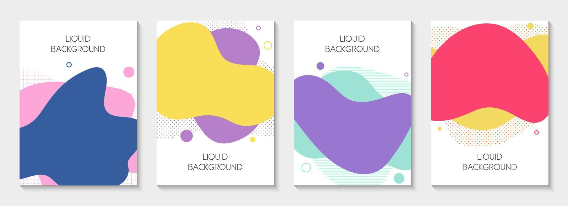 Set of 4 abstract modern graphic liquid banners. Dynamical waves different colored fluid forms. Isolated templates with flowing liquid shapes. For the special offer, flyer or presentation. vector