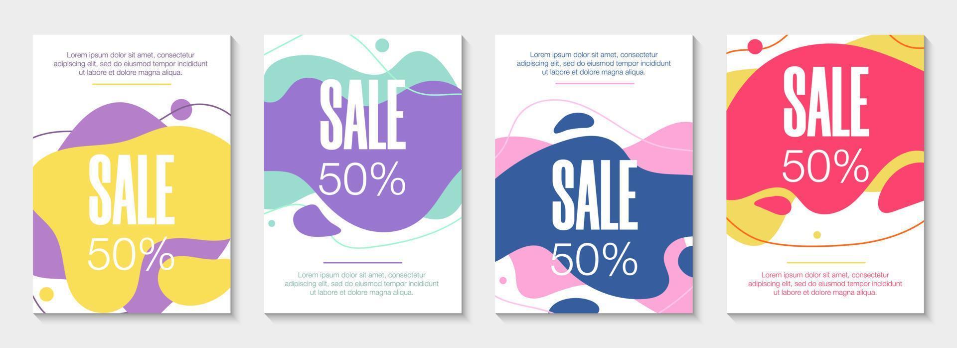 Set of 4 abstract modern graphic liquid banners. Dynamical waves different colored fluid forms. Isolated templates with flowing liquid shapes. For the special offer, flyer or presentation. vector