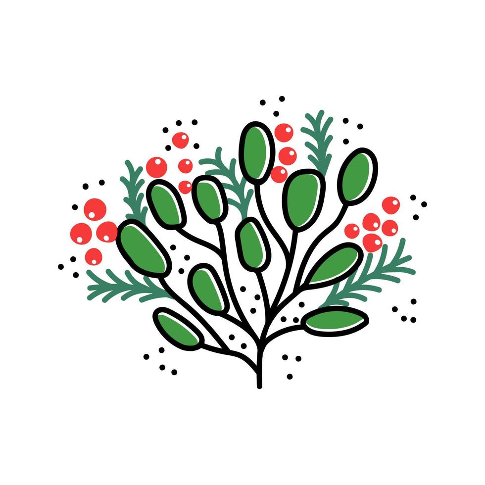 Christmas branch isolated on white vector illustration. Festive plants for greeting designs. Doodle style card elements.