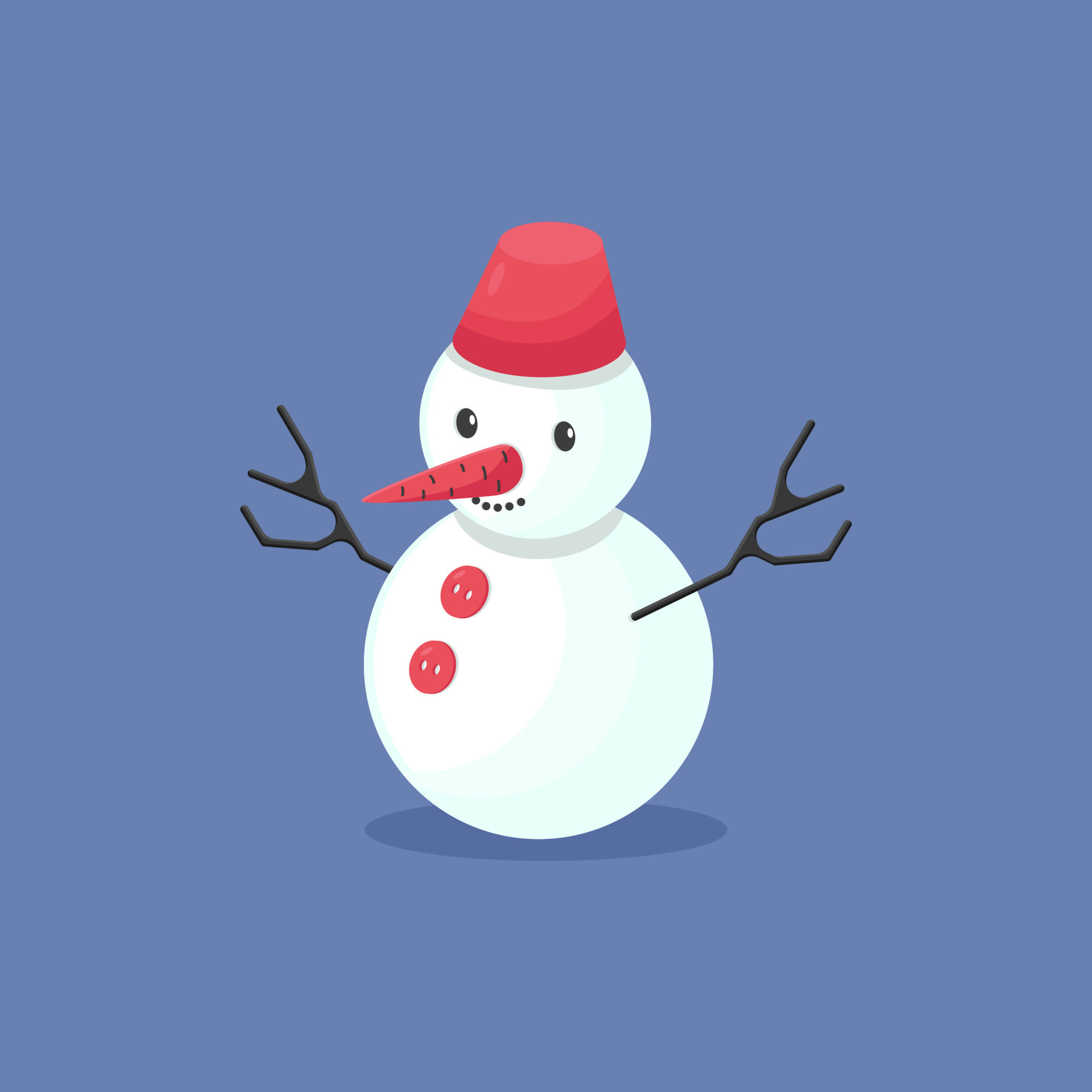 Snowman with bucket on head isolated on blue background. Vector  illustration. Funny cartoon winter element. 12711281 Vector Art at Vecteezy