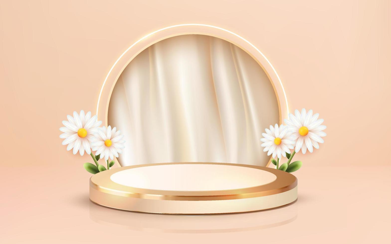 3d rendered luxury gold podium with white curtain cream showcase vector 3d cream background