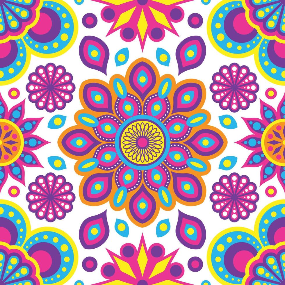 Rangoli Colorful Geometric Flowers Seamless Pattern Background vector