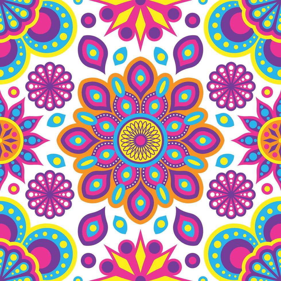 Rangoli Colorful Geometric Flowers Seamless Pattern Background vector