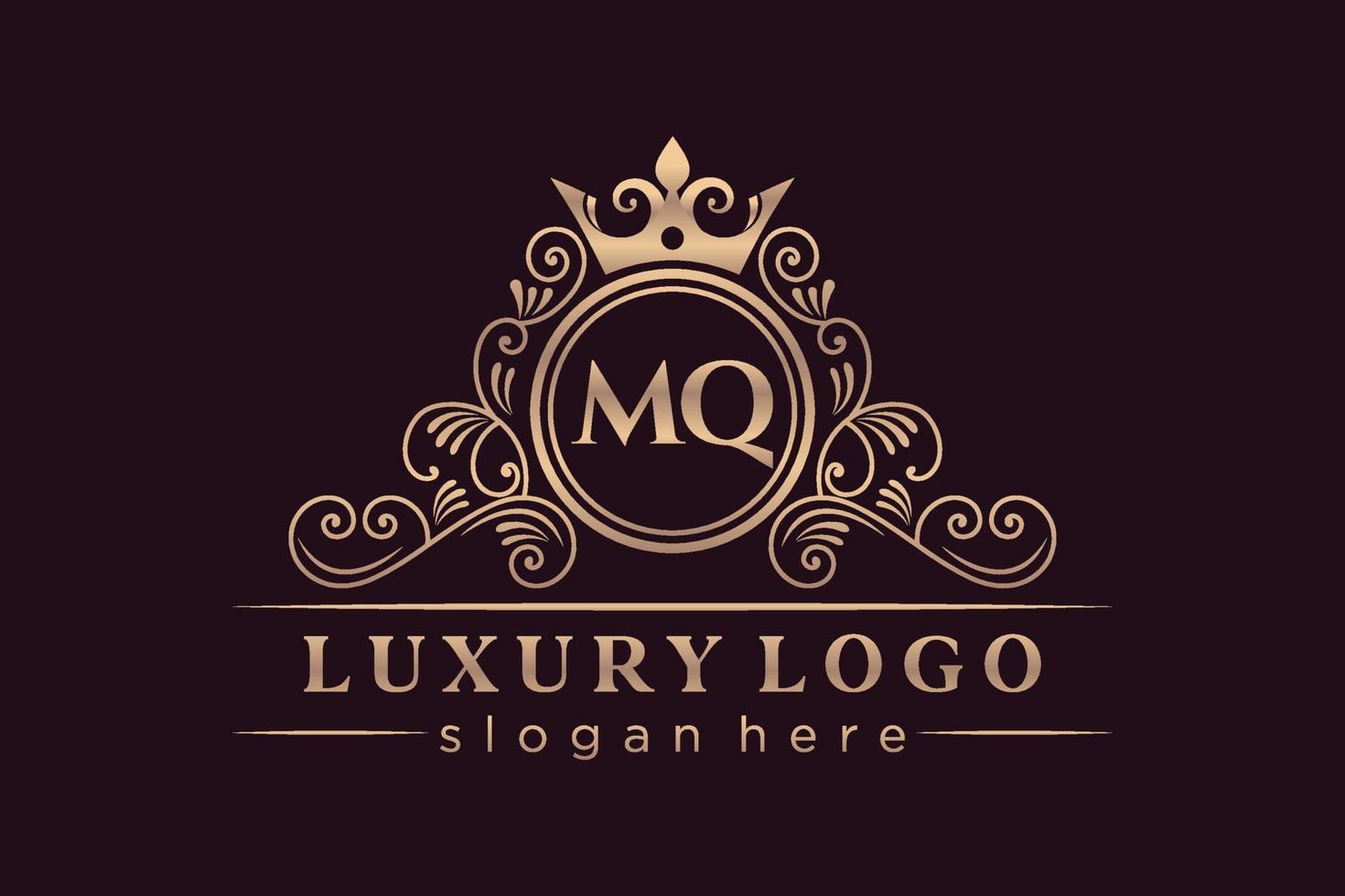 MQ Initial Letter Gold calligraphic feminine floral hand drawn heraldic monogram antique vintage style luxury logo design Premium Vector