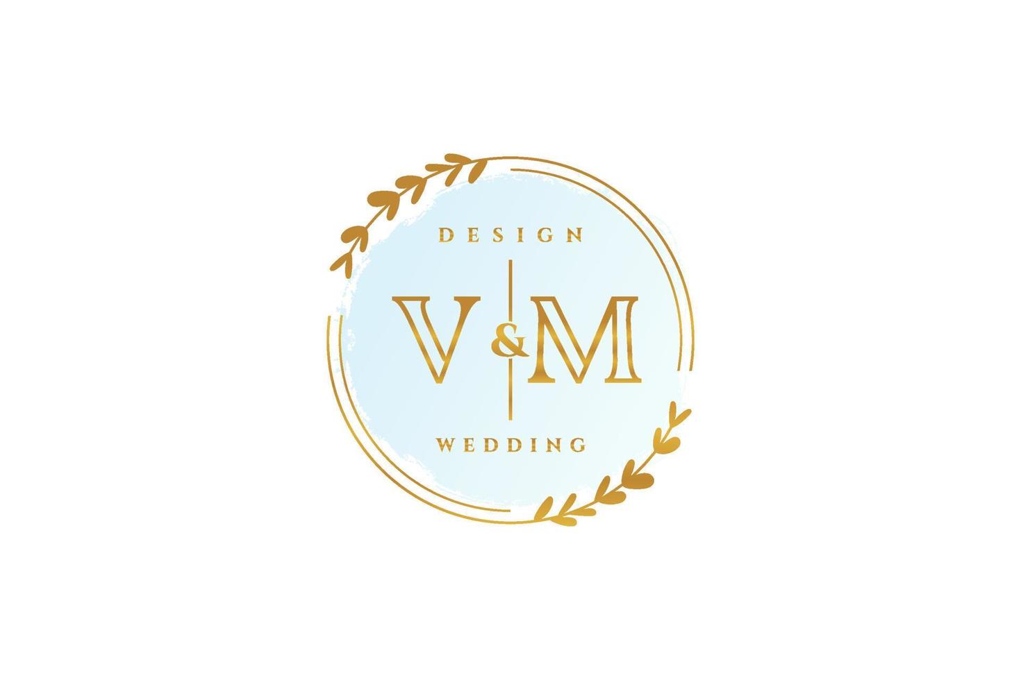 Initial VM beauty monogram and elegant logo design handwriting logo of initial signature, wedding, fashion, floral and botanical with creative template. vector