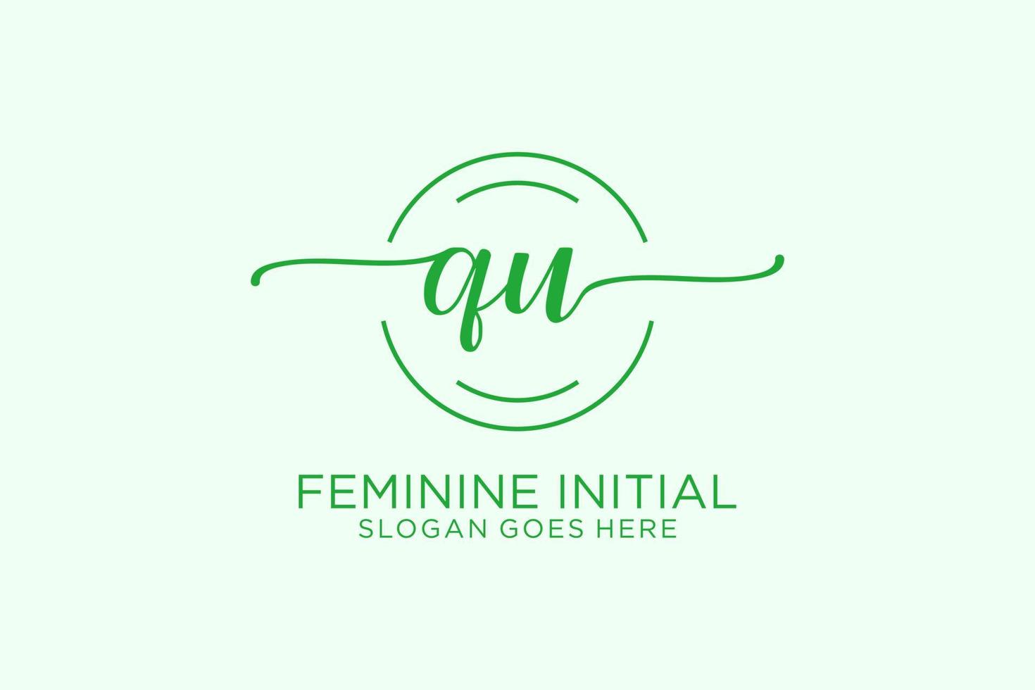 Initial QU beauty monogram and elegant logo design handwriting logo of initial signature, wedding, fashion, floral and botanical with creative template. vector