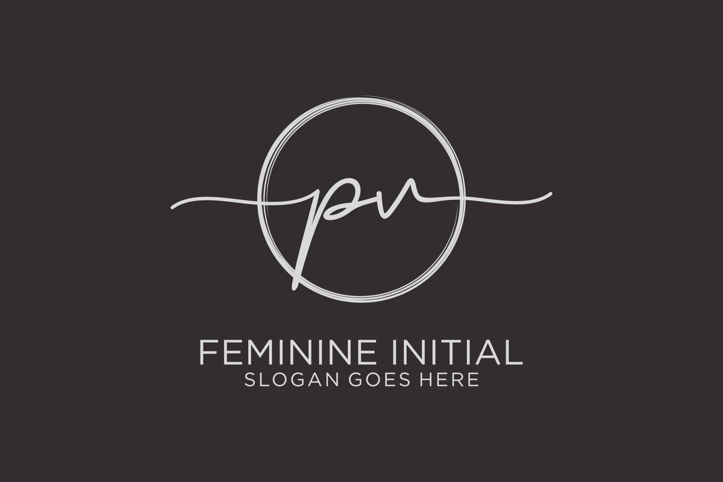 Initial PV handwriting logo with circle template vector logo of initial signature, wedding, fashion, floral and botanical with creative template.