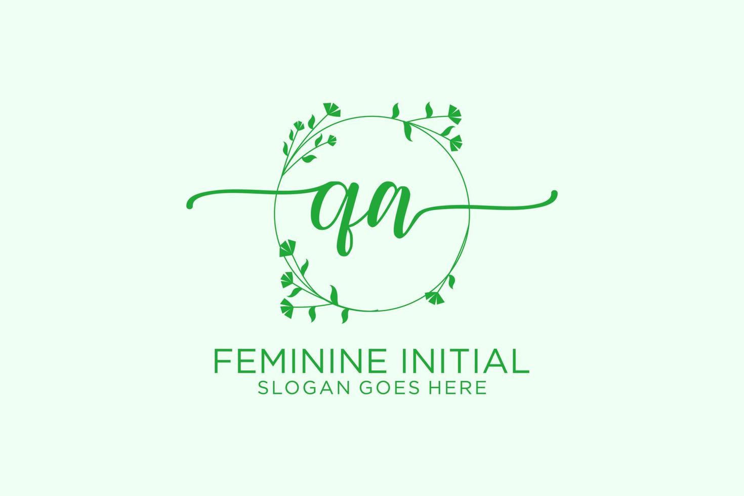 Initial QA beauty monogram and elegant logo design handwriting logo of initial signature, wedding, fashion, floral and botanical with creative template. vector