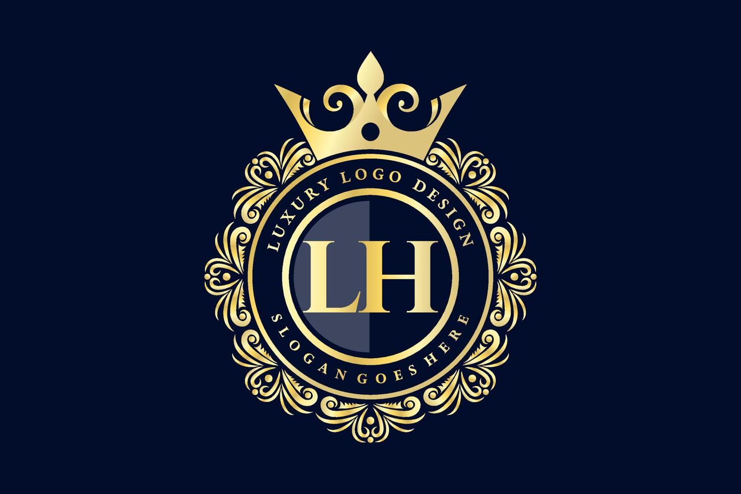 LH Initial Letter Gold calligraphic feminine floral hand drawn heraldic monogram antique vintage style luxury logo design Premium Vector