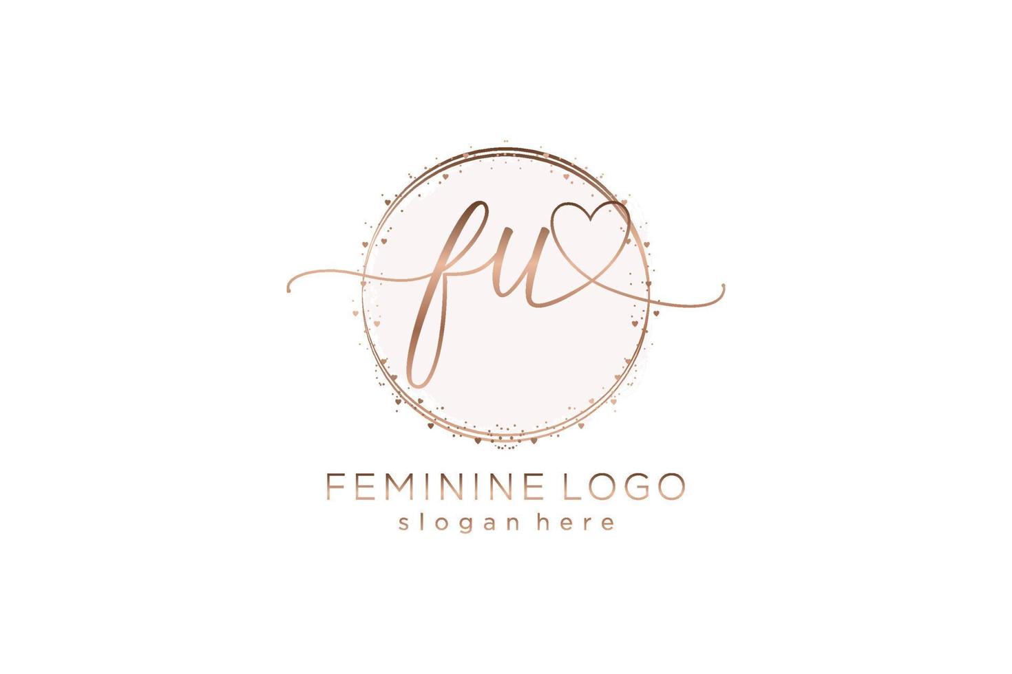 Initial FU handwriting logo with circle template vector logo of initial wedding, fashion, floral and botanical with creative template.