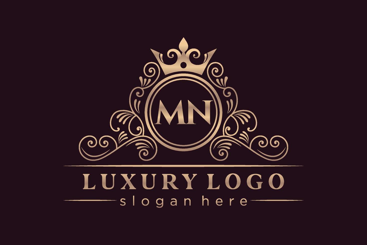 MN Initial Letter Gold calligraphic feminine floral hand drawn heraldic monogram antique vintage style luxury logo design Premium Vector