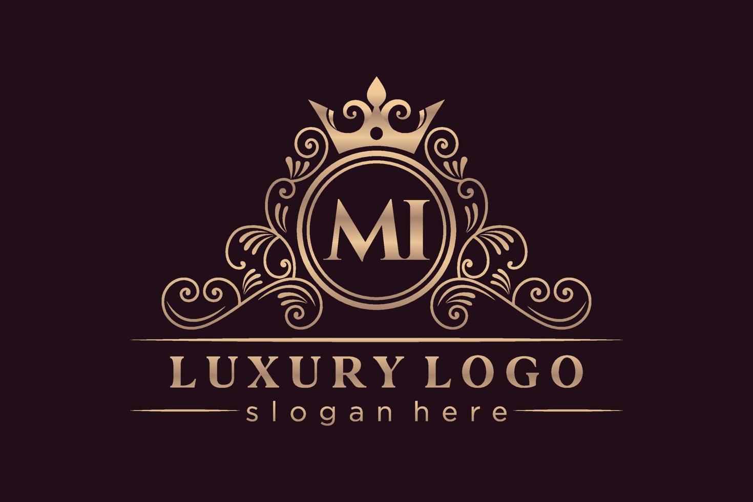 MI Initial Letter Gold calligraphic feminine floral hand drawn heraldic monogram antique vintage style luxury logo design Premium Vector