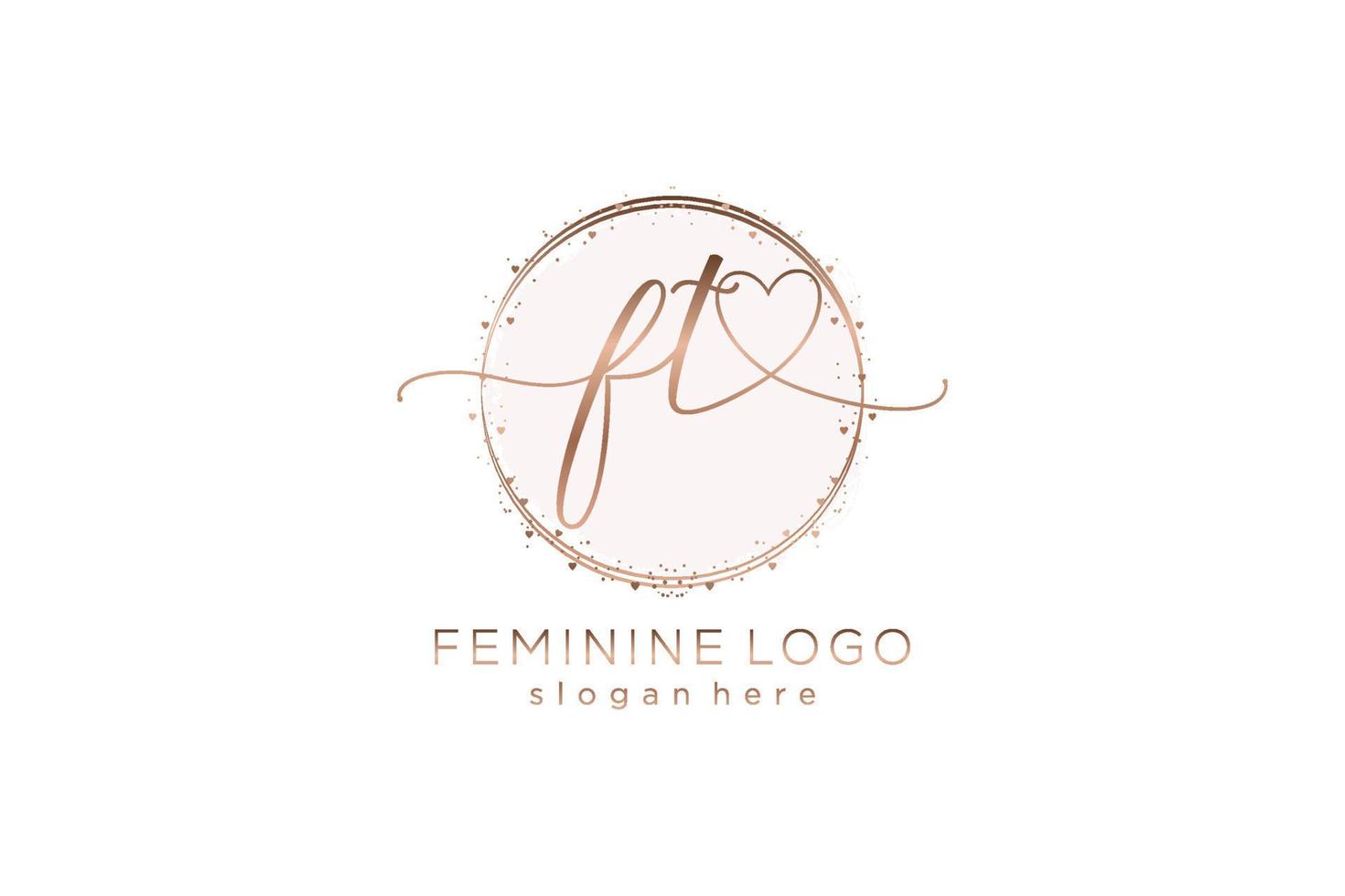 Initial FT handwriting logo with circle template vector logo of initial wedding, fashion, floral and botanical with creative template.