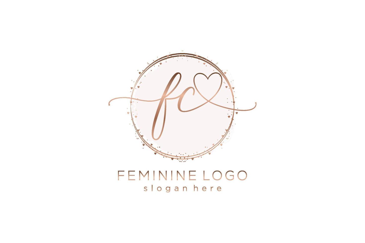 logotipo de escritura a mano fc inicial con plantilla de círculo logotipo vectorial de boda inicial, moda, floral y botánica con plantilla creativa. vector