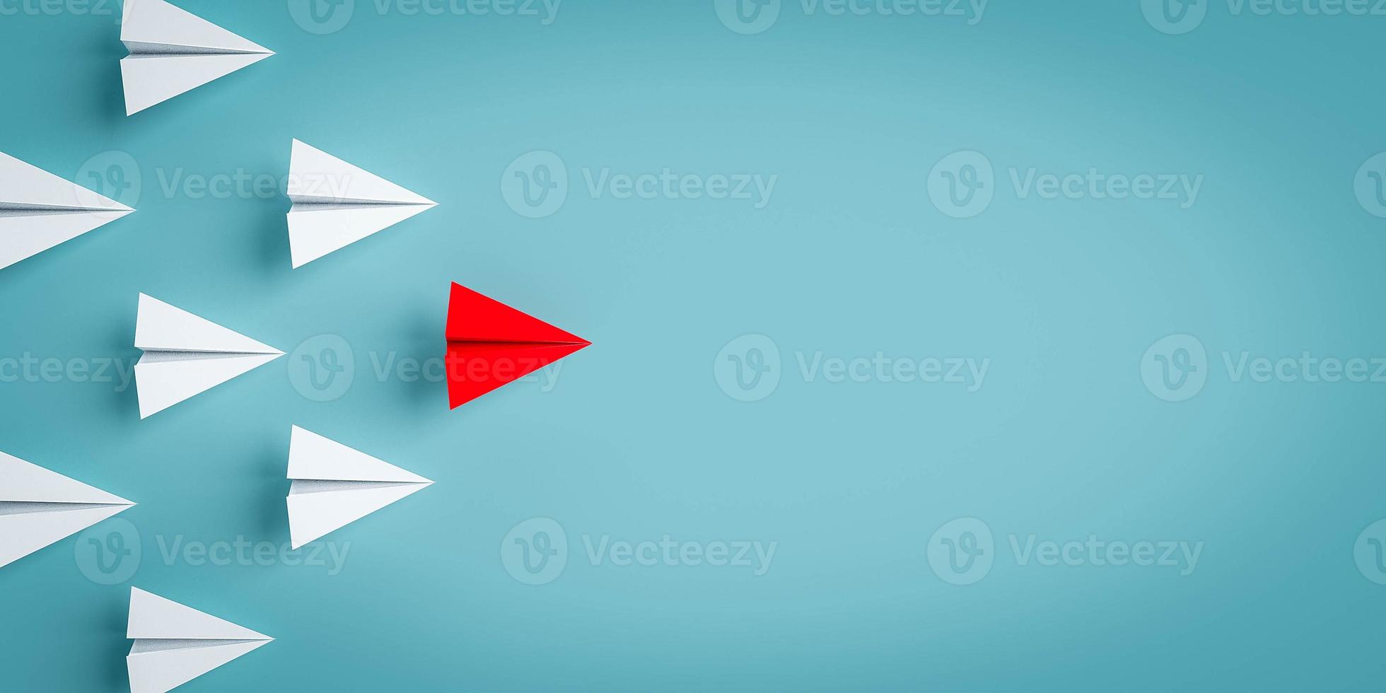 Airplane paper direction white group teamwork difference red individual fly wing copy space symbol business strategy vision creativity idea progress start the way forward leadership success.3d render photo
