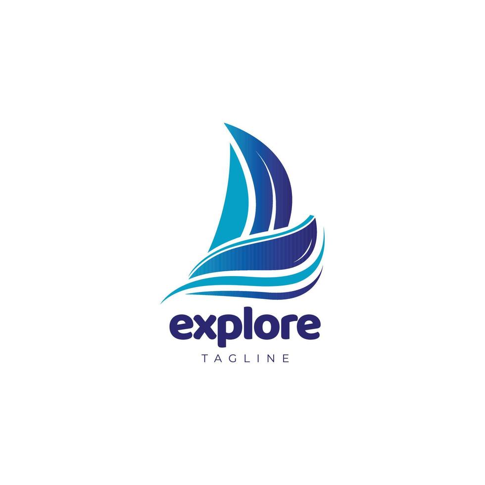 Blue Sail Ship Explore Logo Symbol vector