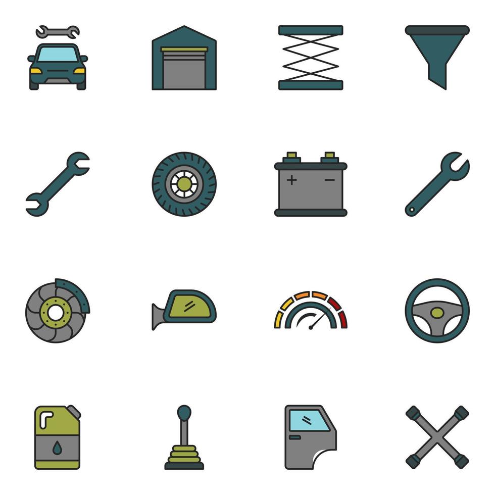 Car Service Filled Line Icon Set Vector