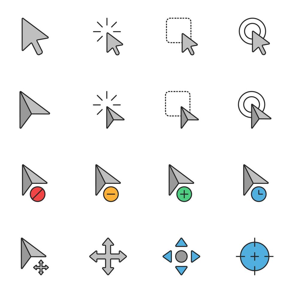 vector de conjunto de iconos de línea llena de cursor