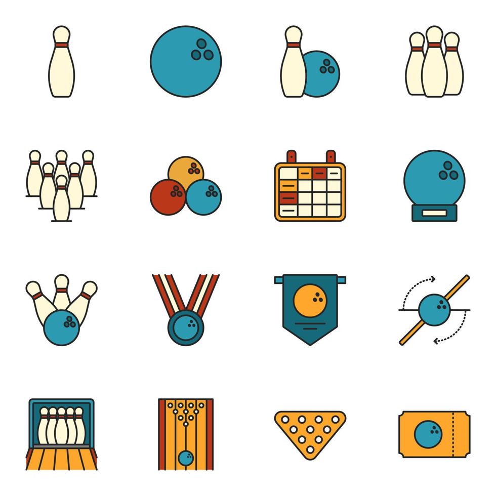 Bowling Filled Line Icon Set Vector