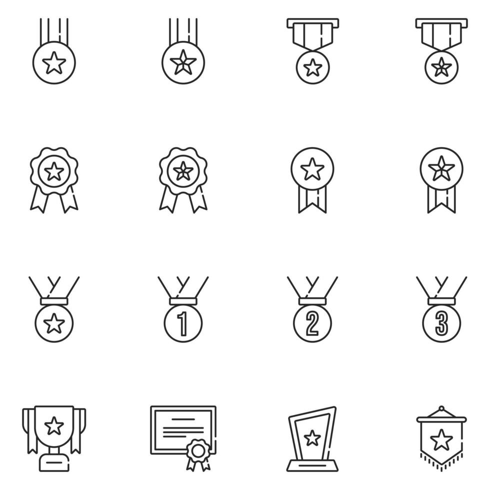 prize reward filled line icon set vector