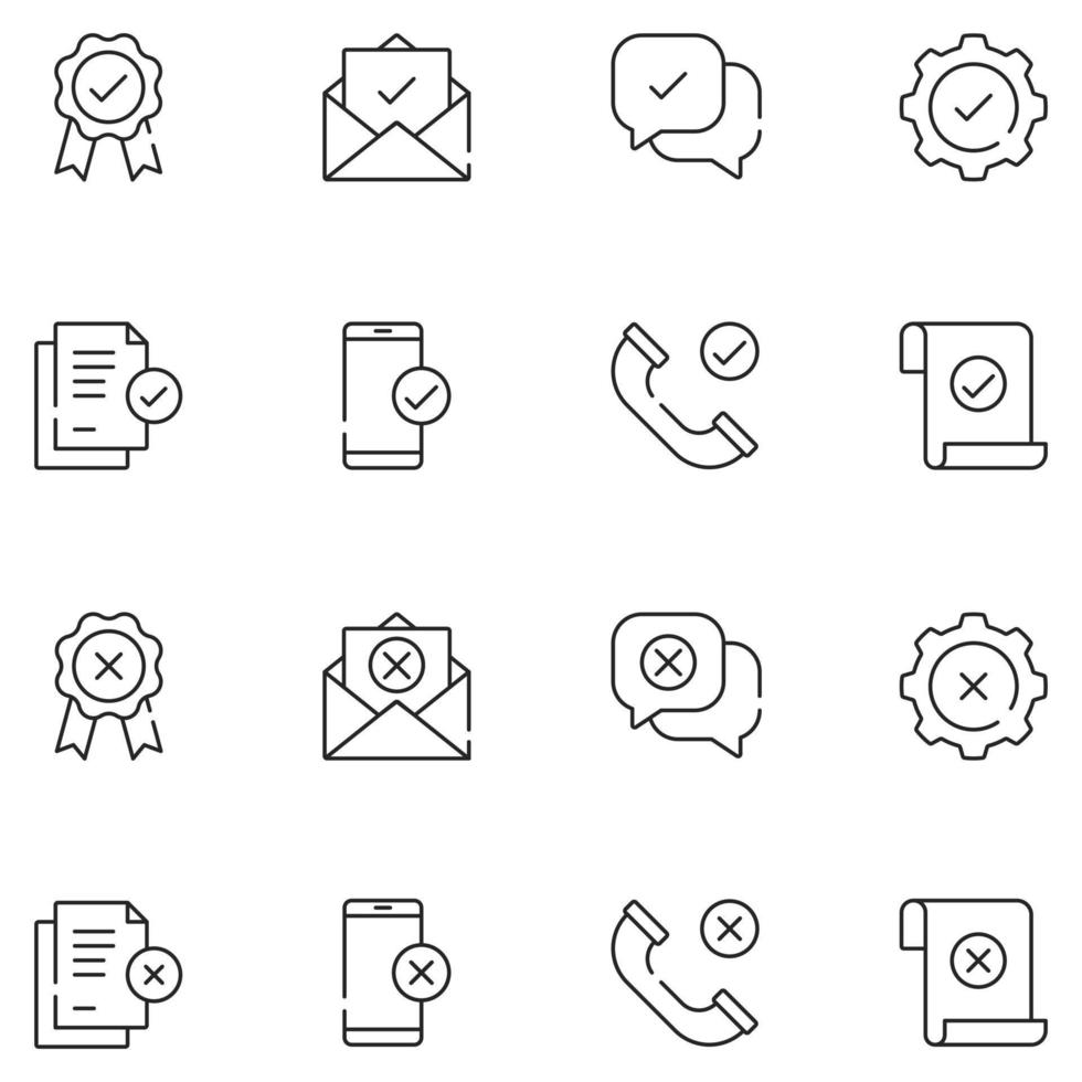 Approve and Reject Line Icon Set vector