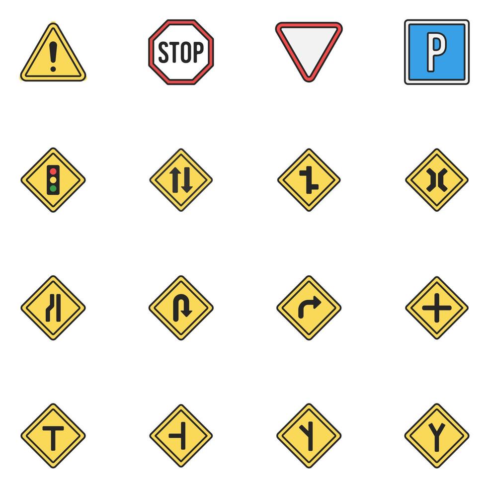 Traffic Sign Filled Line Icon Set vector