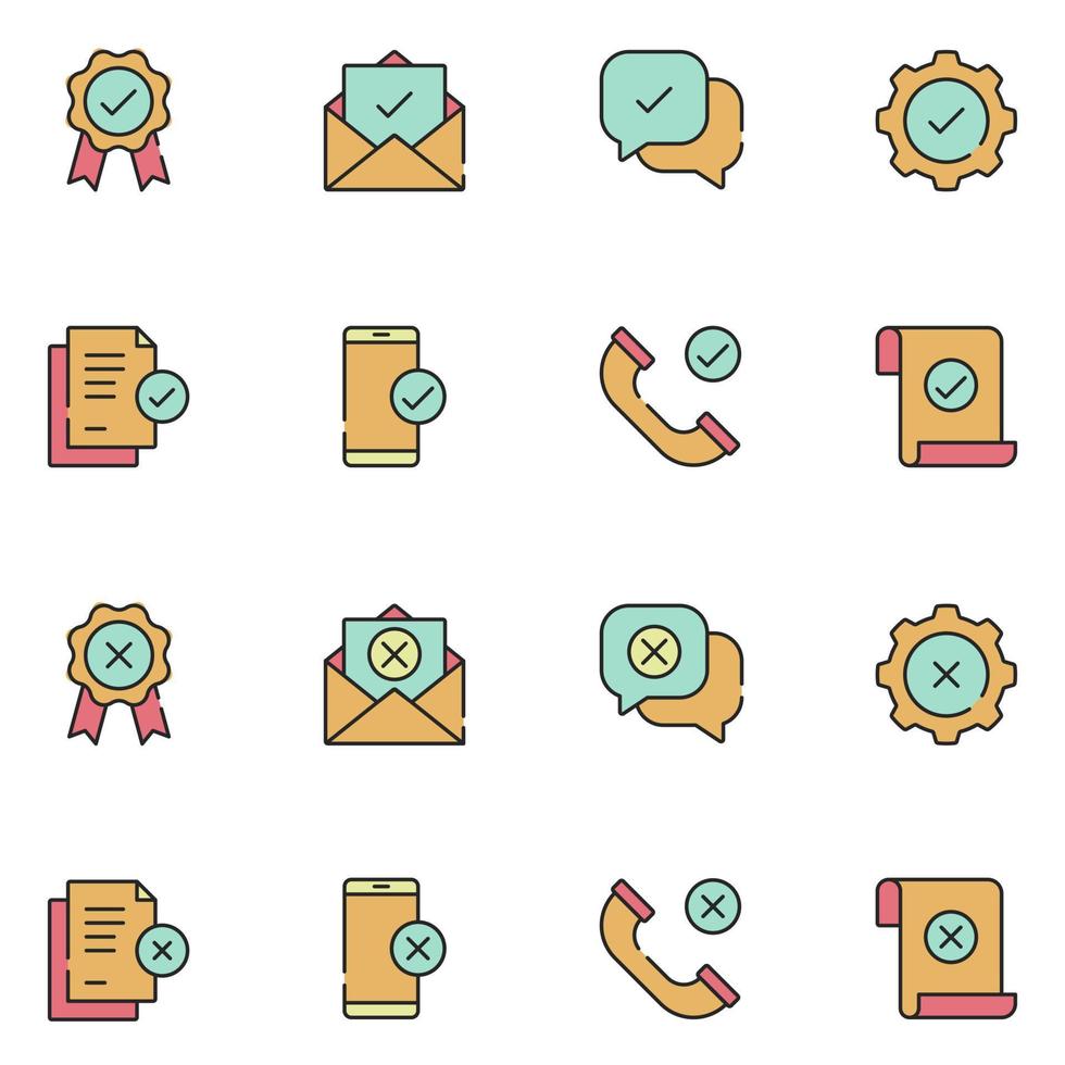 Approve and Reject Filled Line Icon Set vector