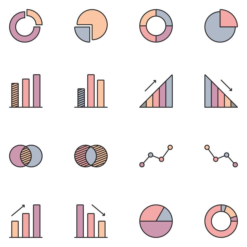 Graph and Chart Filled Line Icon Set vector