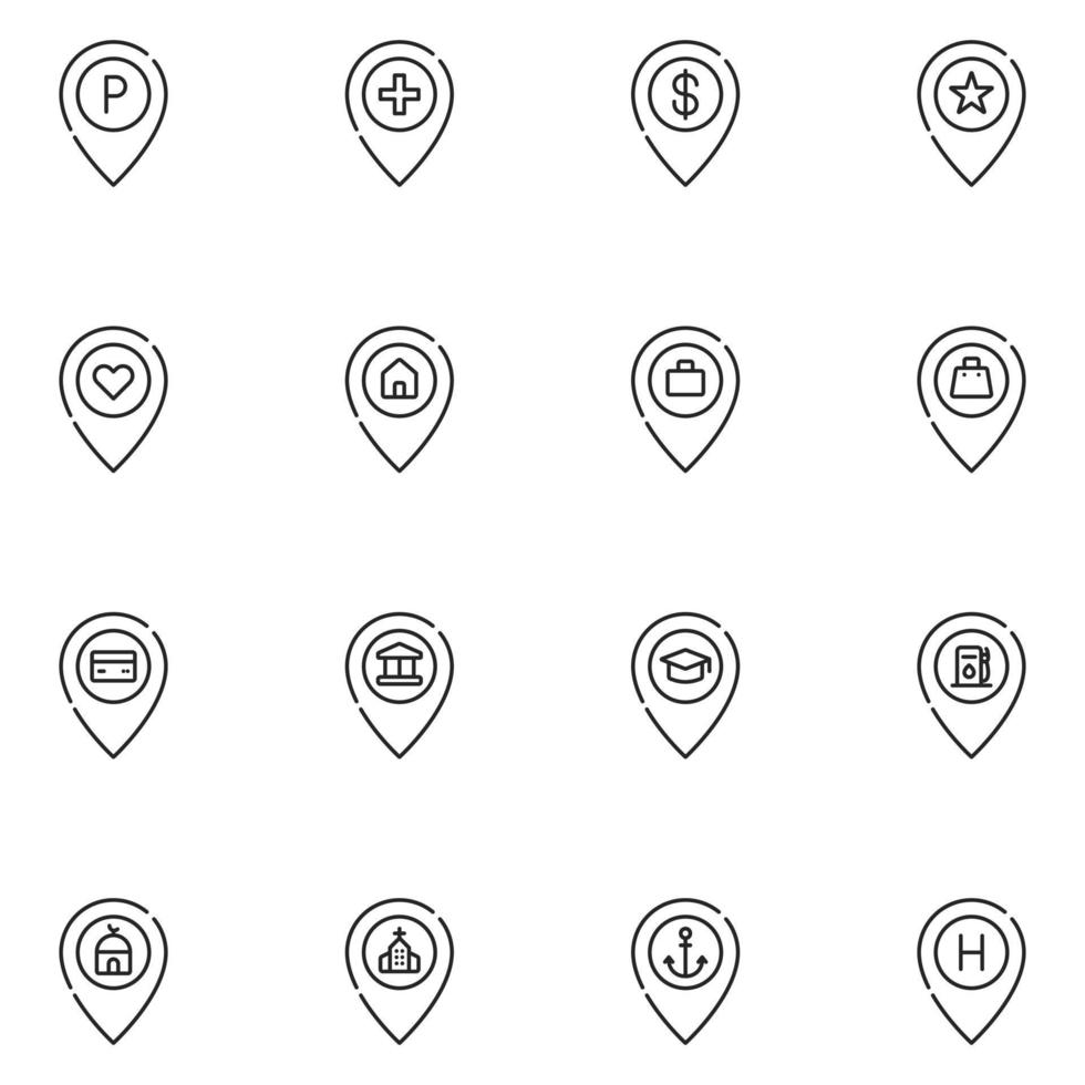 conjunto de iconos de línea de ubicación de pin de mapas vector