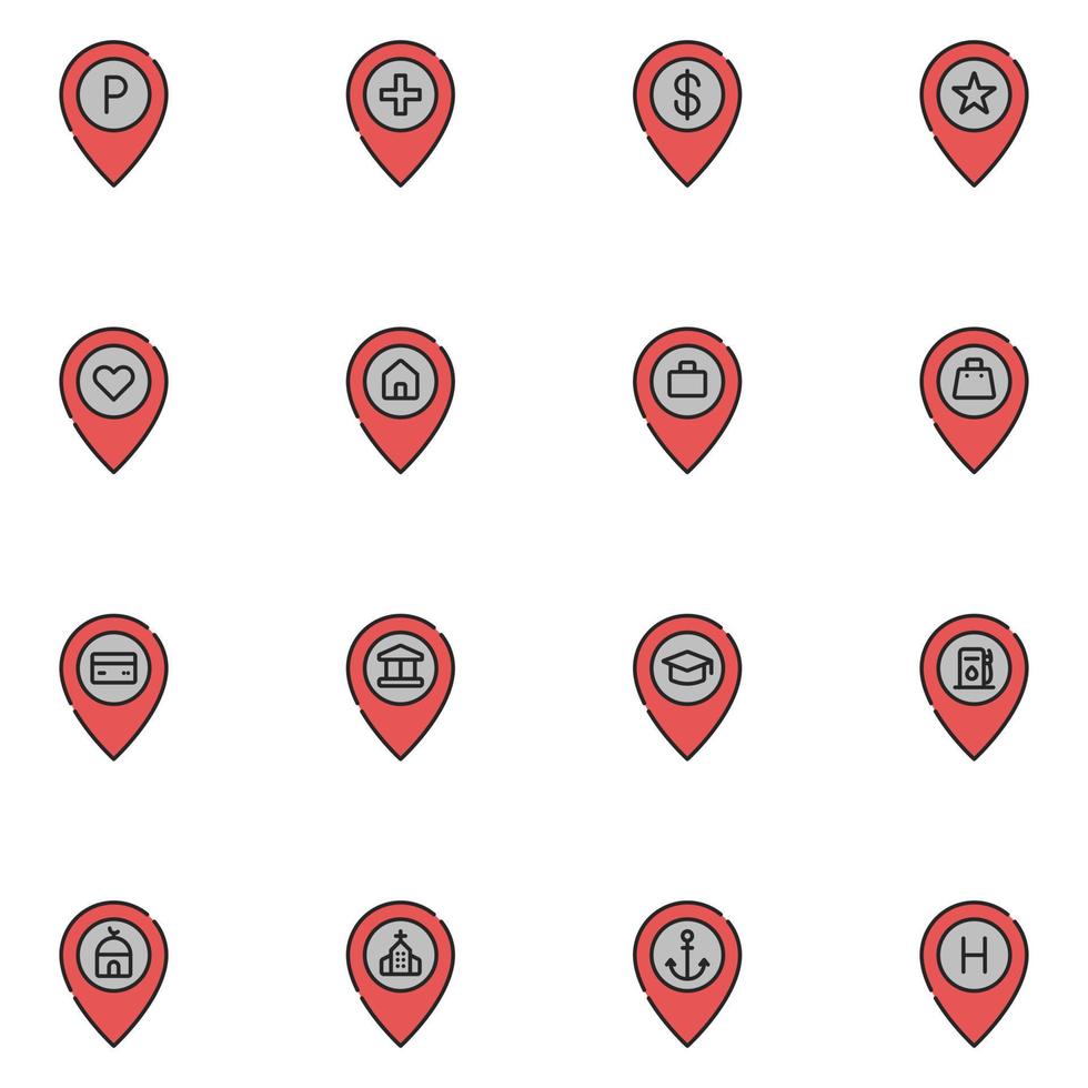 Maps Pin Location Filled Line Icon Set vector