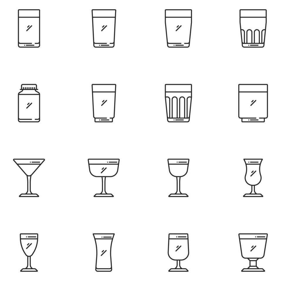 Glass Line Icon Set Vector