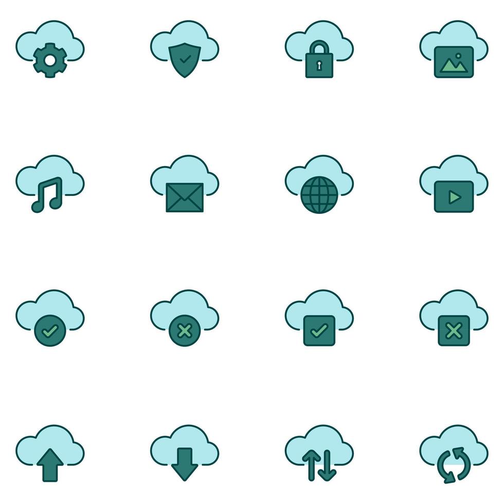 Cloud Storage Filled Line Icon Set vector