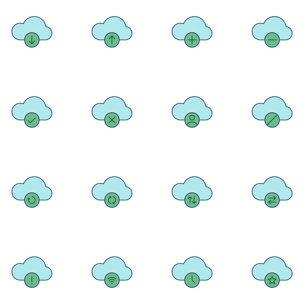 Cloud Storage Data Filled Line Icon Set vector