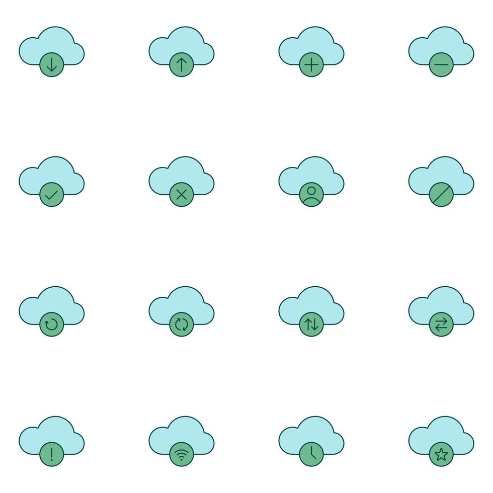 Cloud Storage Data Filled Line Icon Set vector