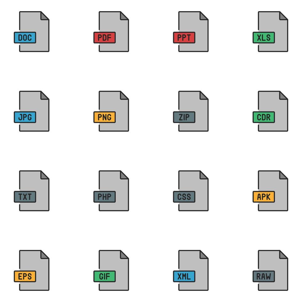 File Type Filled Line Icon Set vector