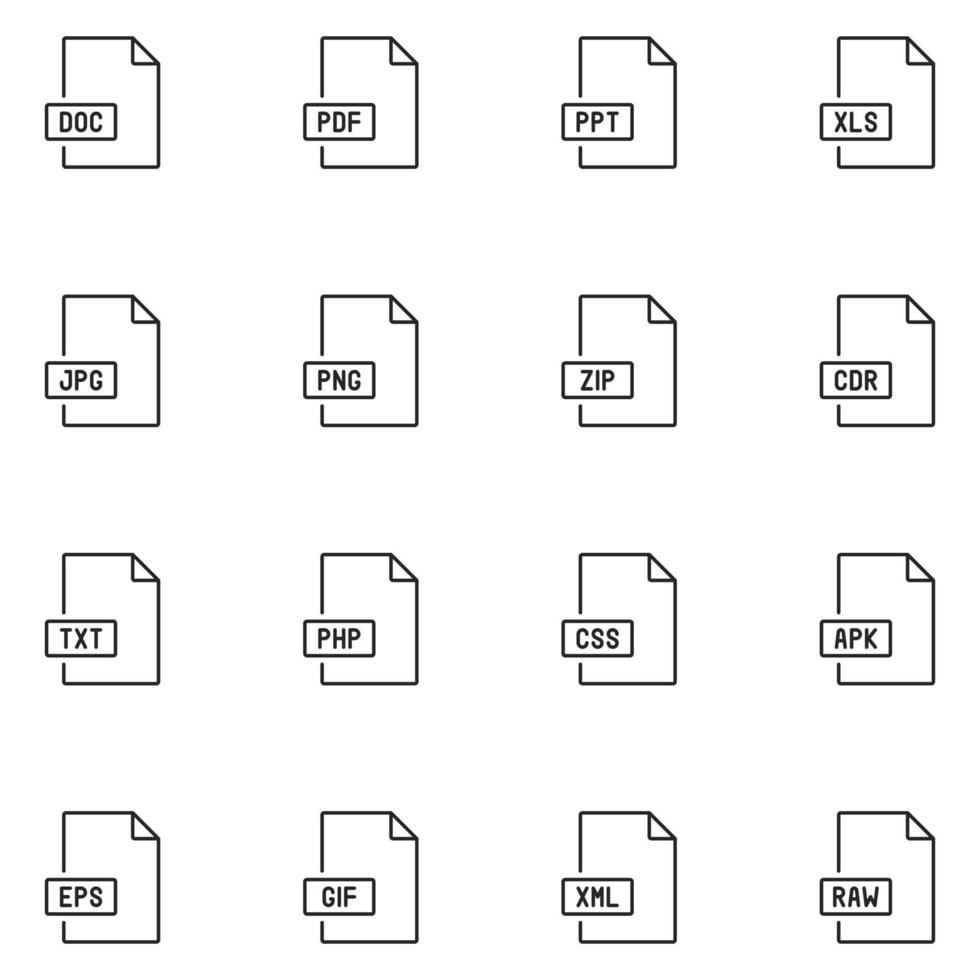 File Type Line Icon Set vector