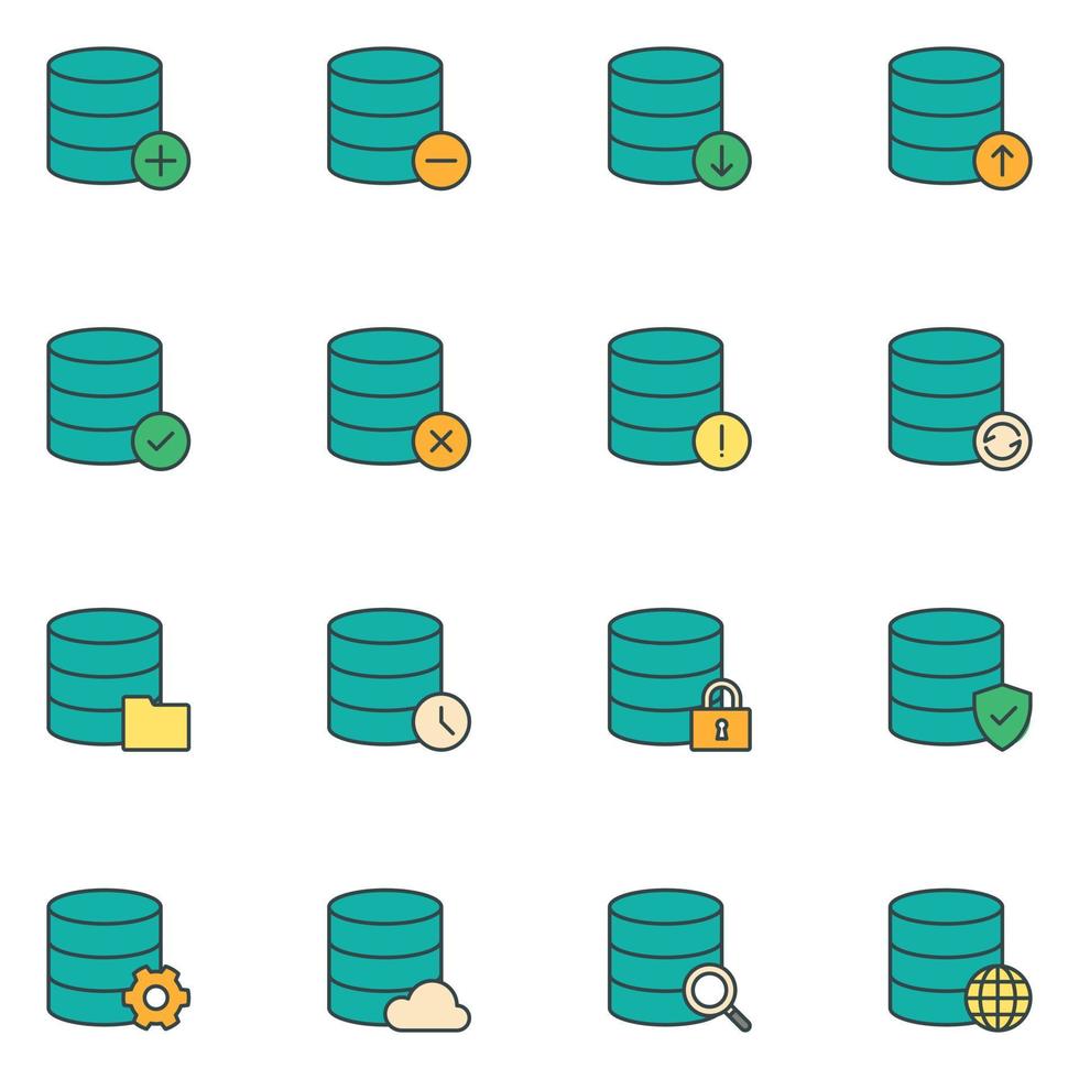 Database Filled Line Icon Set Vector