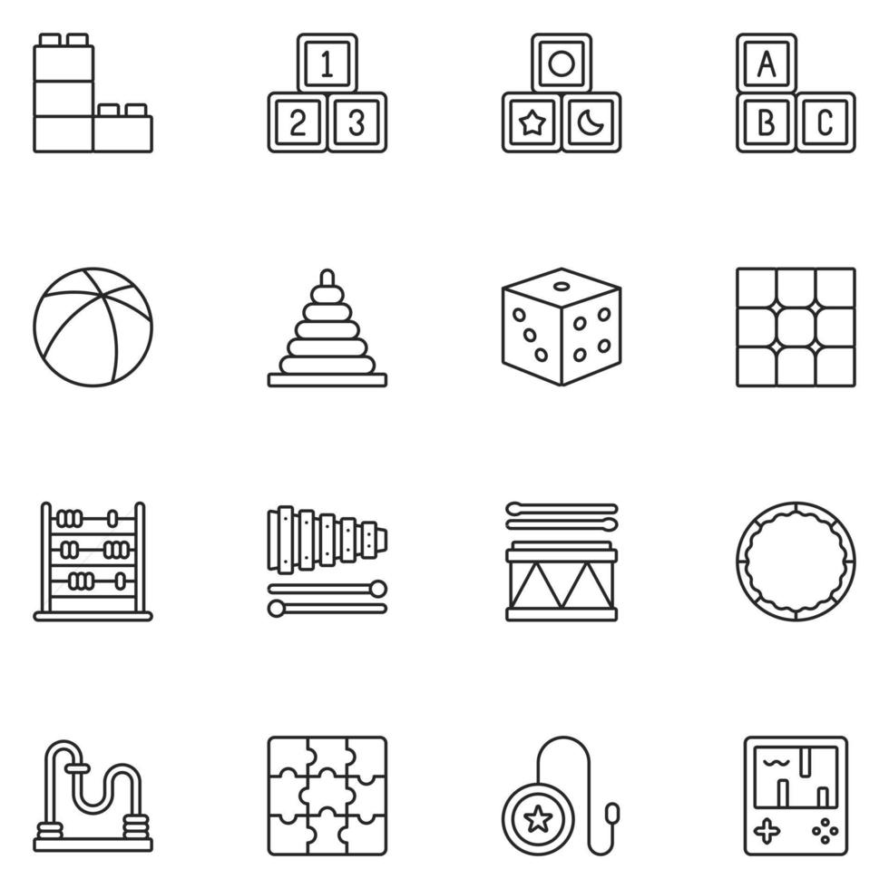 Kid Toys Line Icon Set vector