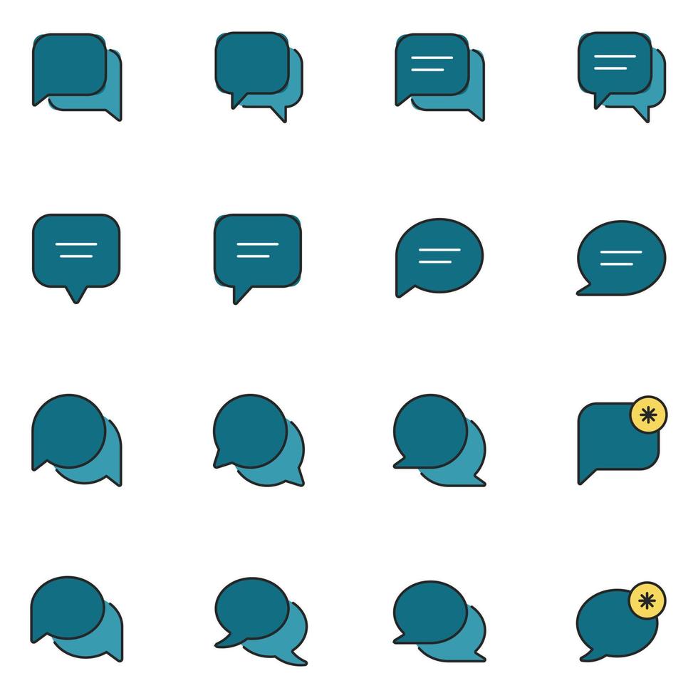 Speech Bubble Filled Line Icon Set Vector