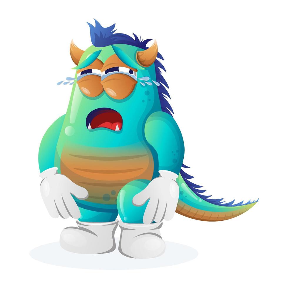 Cute blue monster crying vector