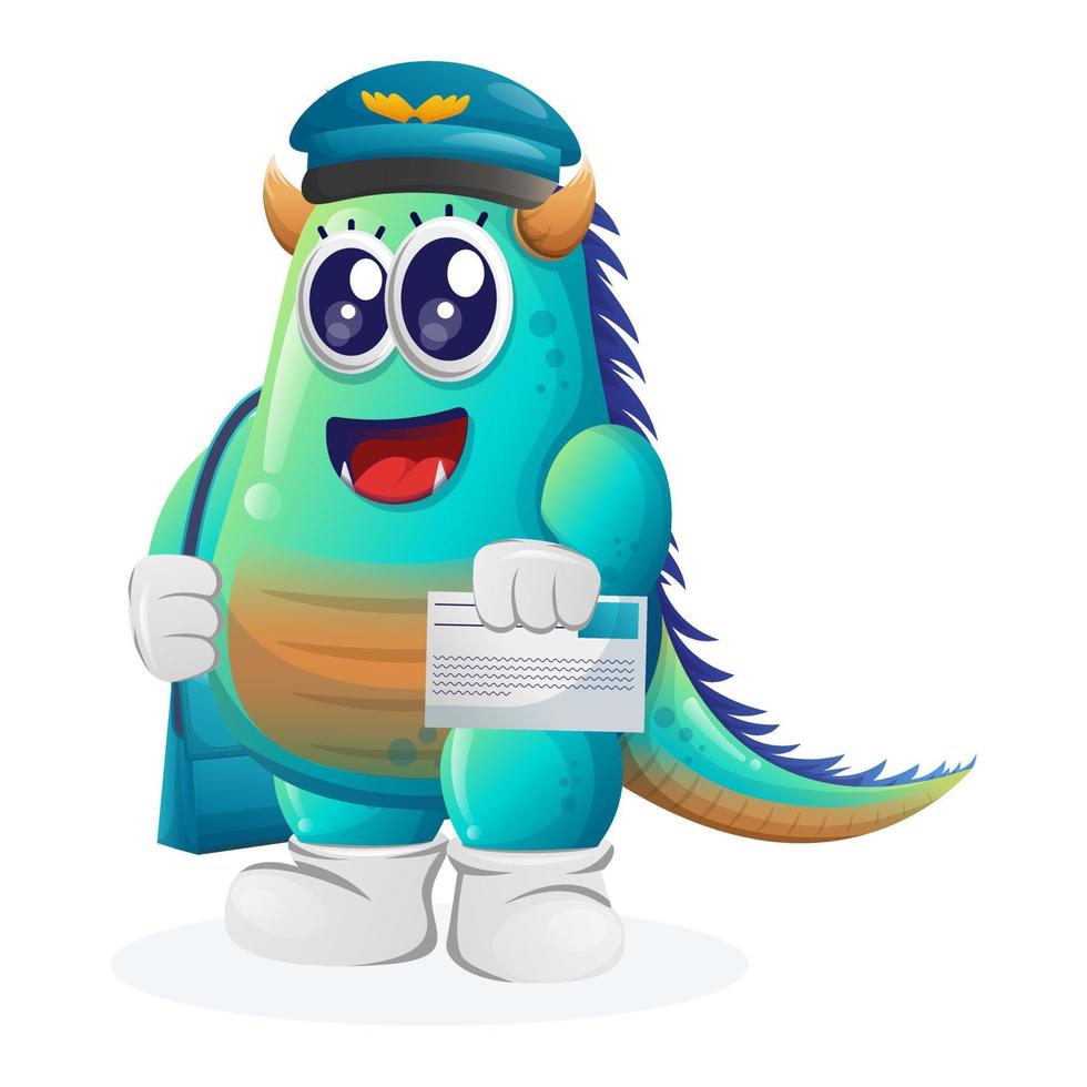 Cute blue monster postman vector