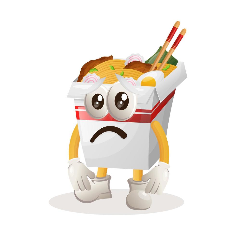 Cute ramen mascot with sad expression vector