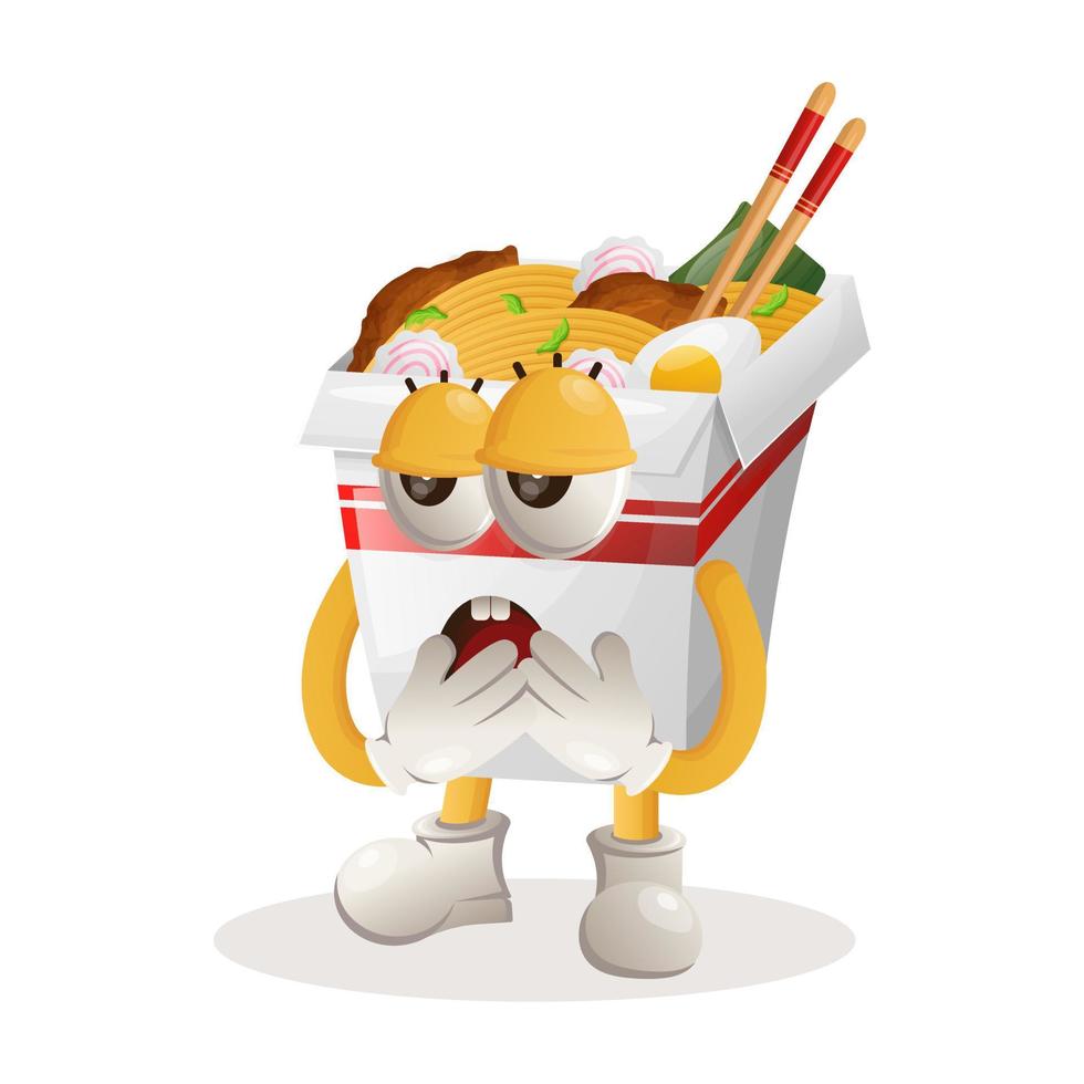 Cute ramen mascot with bored expression vector