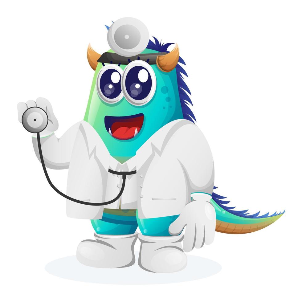 Cute blue monster doctor holding stethoscope vector