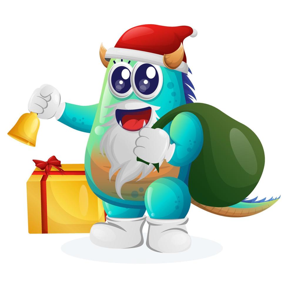 lindo monstruo azul santa claus navidad vector